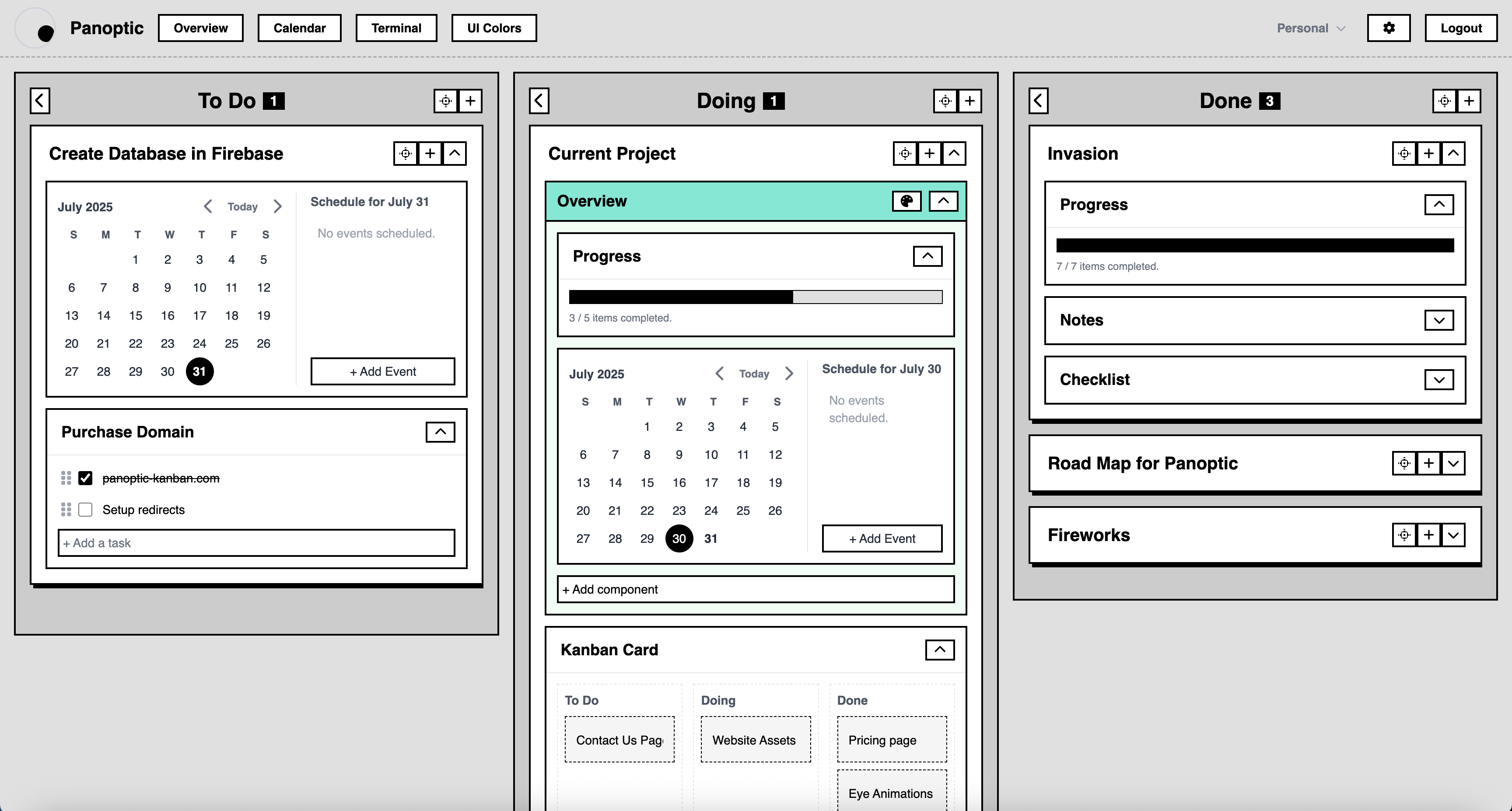 Screenshot of modular components